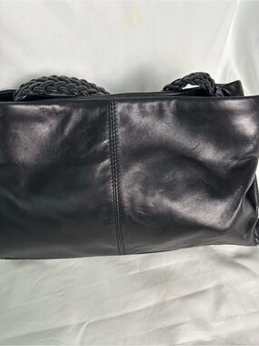 Paolo Masi Black Leather Braided Handle Shoulder Bag Italy Excellent